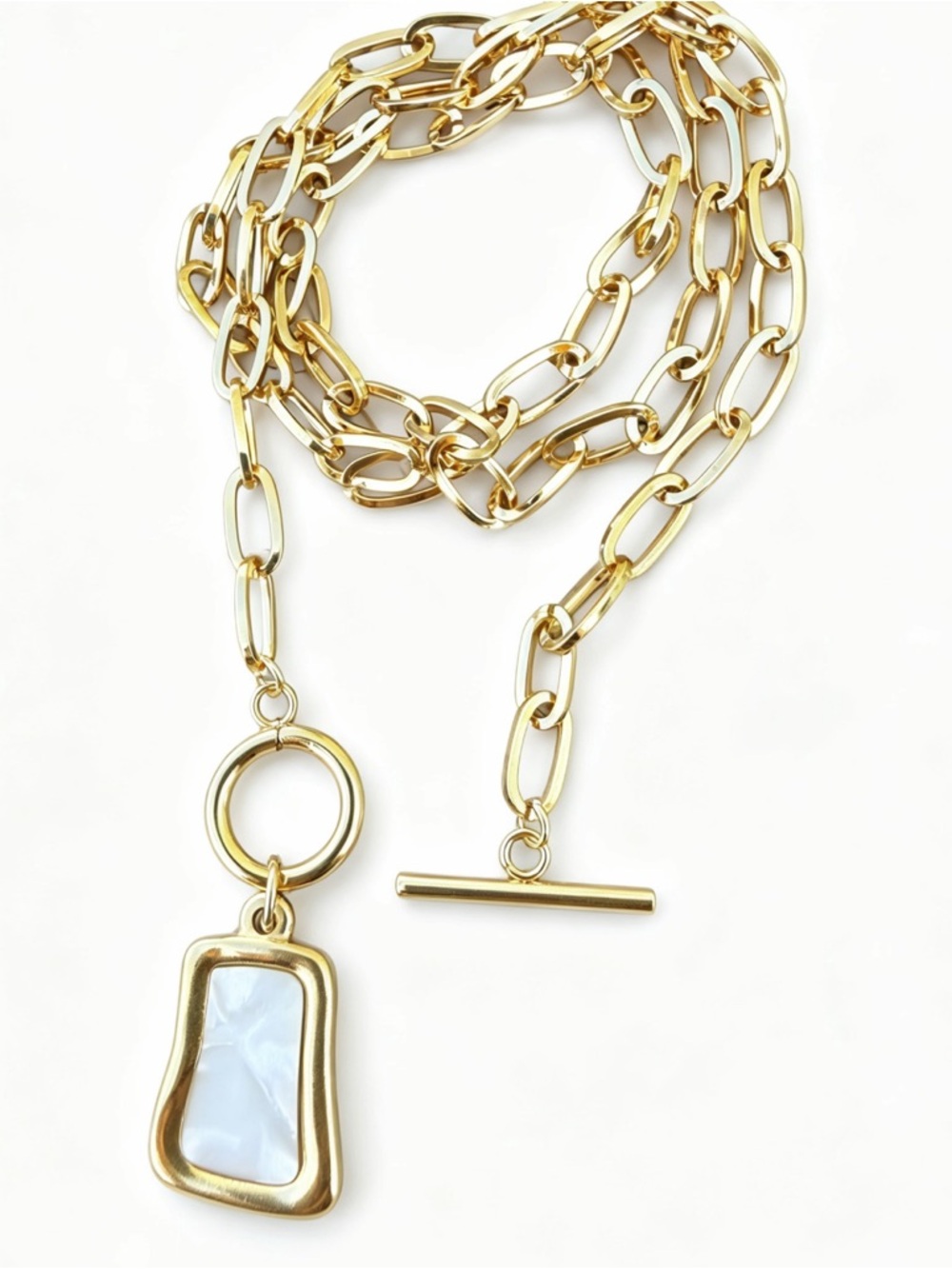 Gold Toggle Chain Necklace with White Mother-of-Pearl Charm